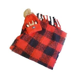 JUSTICE FOR GIRLS RED REINDEER BEANIE HAT & SCARF SET